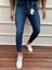Erkek Mavi Kimyasal Tırnaklı Italyan Kesim Likralı Denim Kot Pantolon 1