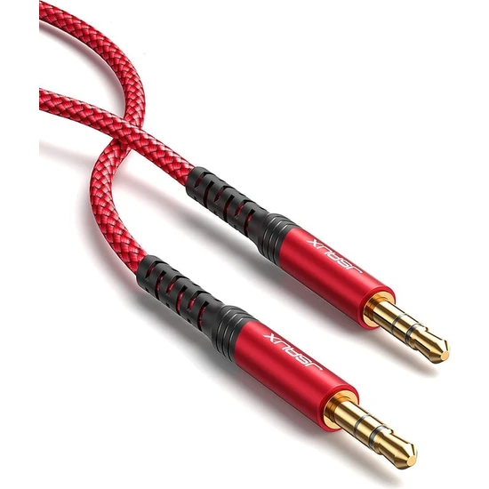 Jsaux Profesyonel Hifi Stereo Ses Kablo 3,5 mm To 3.5mm Trs Uzatma Aux Kablosu 1 ADET 1,8metre CM0004 Kırmızı-Siyah