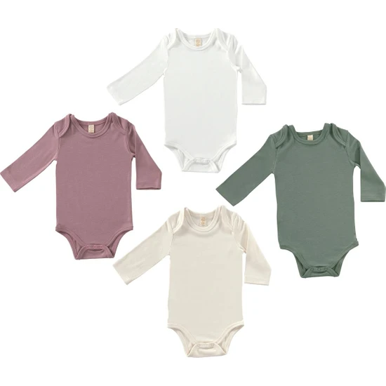 Tiny Lamb Softly Colors Uzun Kol Bebek Bodysuit Takımı - 4 Parça | Çok Renkli Alttan Çıtçıtlı Zıbın Body