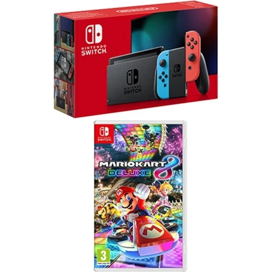 Nintendo Switch Konsol Neon Red Blue + Mario Kart 8 Deluxe Nintendo Switch Oyun