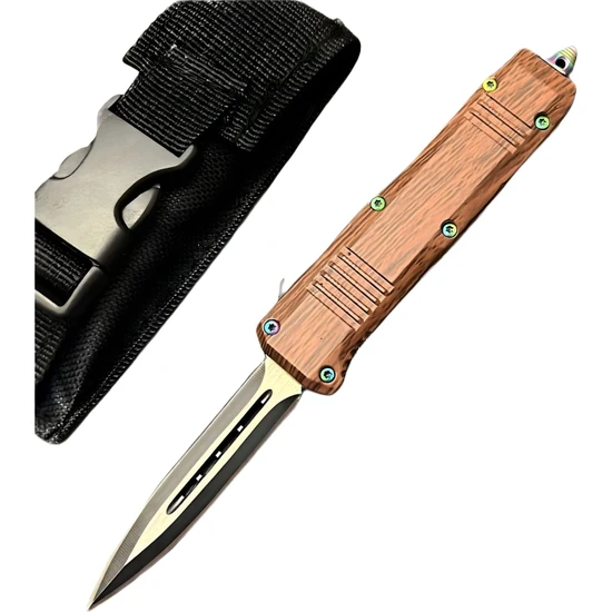 Microtech Mini Ahşap 19 cm Çakı Bıçak Paslanmaz Çelik Kılıflı Cam Kırma Çivisi Kemer Klipsi Outdoor Çakı