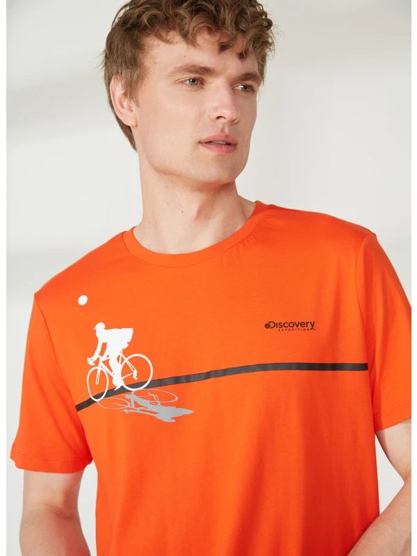 Discovery Expedition Bisiklet Yaka Baskılı Turuncu Erkek T-Shirt BENJAMIN