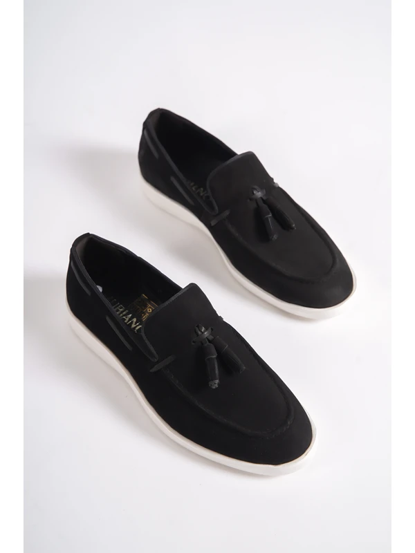Mubiano 22107-S Hakiki Süet Deri Siyah Ince Taban Püsküllü  Erkek Loafer & Günlük Ayakkabı