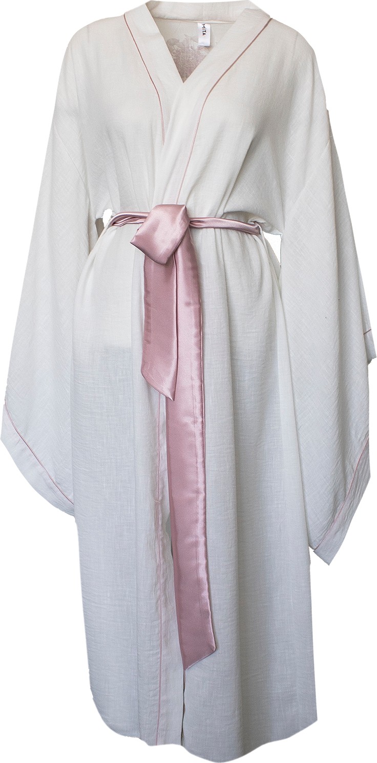Mita Concept %100 Keten Karekol Pudra Biyeli Kimono görsel 2