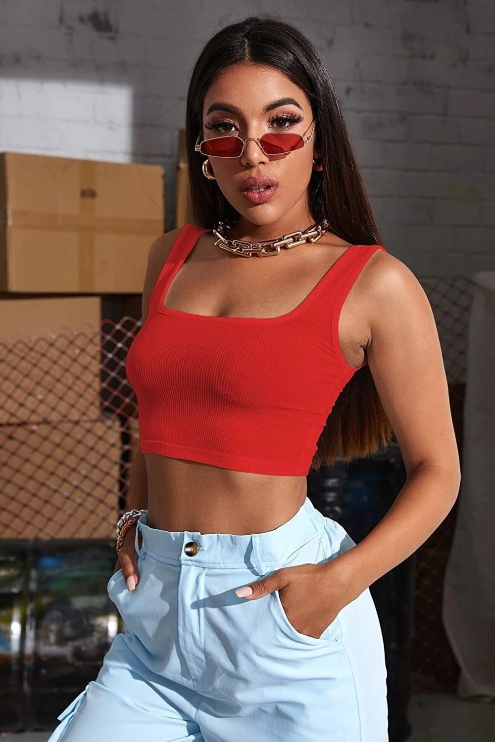 Sardem Kadın Askılı Fitilli Kaşkorse Crop Top Bluz görsel 7