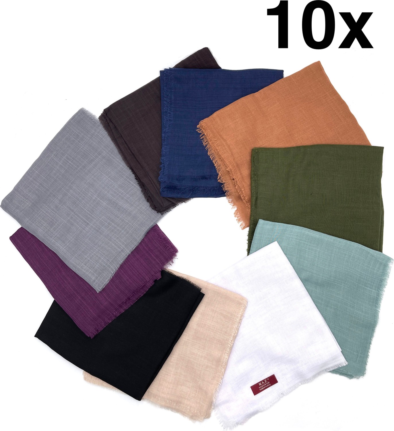Naz İpek Flamlı Çok Renkli Pamuklu Yazma Eşarp 100X100CM 10'lu Paket 4 Mevsim Kullanım İçin
