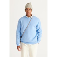 Altınyıldız Classics Erkek Açık Mavi Oversize Bol Kesim Içi Polarlı 3 Iplik Bisiklet Yaka Pamuklu Sweatshirt