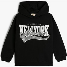Koton Kapşonlu Sweatshirt Şardonlu Kolej Temalı Baskılı