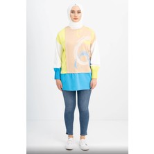 PUREVA 6070 Önü Başkı Detaylı Sıfır Yaka Kolları Pilise Detaylı Sweat Qys Sweat 6070 #23-05#