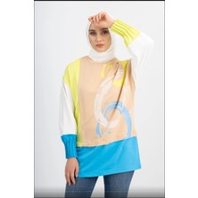 PUREVA 6070 Önü Başkı Detaylı Sıfır Yaka Kolları Pilise Detaylı Sweat Qys Sweat 6070 #23-05#