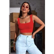 Sardem Kadın Kırmızı Askılı Crop Top Bluz