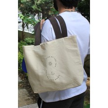 Sofist İstanbul Beige Canvas Tote Bag Renkli Pamuk Kolon Saplı ve Baskılı Orta Boy Bej Kanvas Tote Omuz Çantası