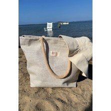 Sofist İstanbul Natural Jute Beach Bag Doğal Örgü Halat Saplı Astarlı Jüt Kadın Plaj Çantası