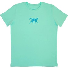 hunz kedi Desenli Flok Baskılı %100 Pamuk Unisex Bisiklet Yaka Kısa Kollu Tişört