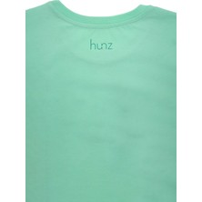hunz kedi Desenli Flok Baskılı %100 Pamuk Unisex Bisiklet Yaka Kısa Kollu Tişört