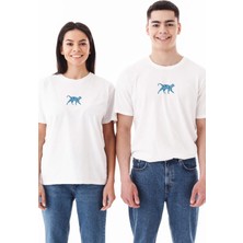 Hunz kedi Desenli Flok Baskılı %100 Pamuk Unisex Bisiklet Yaka Kısa Kollu Tişört