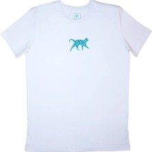 Hunz kedi Desenli Flok Baskılı %100 Pamuk Unisex Bisiklet Yaka Kısa Kollu Tişört