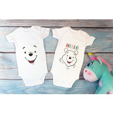Tuğba Baby Özel Tasarım Sevimli Ayı Winnie Bebek Body Beyaz Yeşil Badi Zıbın