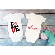 Tuğba Baby Özel Tasarım Lisanslı Love Ikili Bebek Body Beyaz 2li Anne Baba Bebek Badi Zıbın