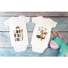 Tuğba Baby Organik %100 Pamuk Kısa Kollu Beyaz Good Vibes Ikili Bebek Body Bebek Badi Çıtçıtlı Zıbın