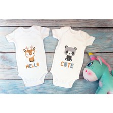Tuğba Baby Özel Tasarım Lisanslı Hello Zürafa Cute Panda Ikili Bebek Body Anne Baba Bebek Badi Zıbın