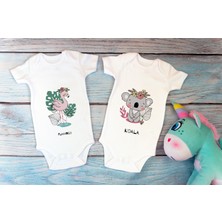 Tuğba Baby Özel Tasarım Lisanslı Sevimli Filamingo Koala Ikili Bebek Body Beyaz 2'li Bebek Badi Zıbın