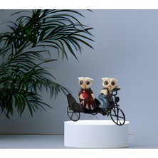 Elifeshop Bisiklet Ile Gezen Aşık Baykuş Çift Biblo Heykel Ev Ofis Yeni Yıl Hediyesi Dekor Konsol Vitrin Süsü2