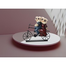 Elifeshop Bisikletle Gezen Aşık Baykuş Çift Biblo Heykel Ev Ofis Yeni Yıl Hediyesi Dekor Konsol Vitrin Süsü