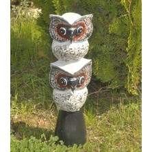 Elifeshop El Yapımı Doğal Ahşap 2’li Baykuş Biblo Bahçe Duvar Ofis Konsol Süsü Dekoratif & Hediyelik Obje