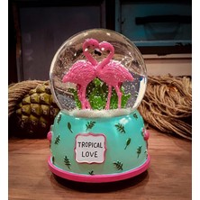 Elifeshop Tropical Love Aşık Flamingo Temalı Kar Küresi Hediyelik Dekoratif Ürün Konsol Vitrin Ofis Süsü Biblo