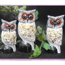 Elifeshop El Yapımı Doğal Ahşap 3’lü Baykuş Biblo Seti Bahçe Duvar Ofis Konsol Süsü Dekoratif & Hediyelik Obje