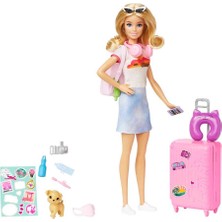 Barbie Seyahatte Bebeği ve Aksesuarları FWV25 - Tişört Etekli