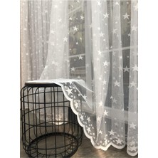 Aleyna Home Taç Yıldızlı Çocuk Odası Tül Perde Kullanıma Hazır 1/2,5 Normal Pile  Krem 100 x 200 cm