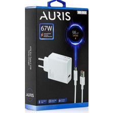 Auris 67W USB Adaptörlü Saliseli Turbo Hızlı Şarj Type-C USB Şarj Seti