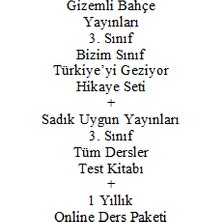 3. Sınıf Hikaye Kitabı Seti Gizemli Bahçe Yayınları Bizim Sınıf Türkiye'yi Geziyor + Sadık Uygun Yayınları 3. Sınıf Tüm Dersler Test Kitabı + 1 Yıllık Online Ders Paketi