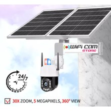 4G Solar Kamera Seti 5MP Yüksek Çözünürlük 30X Optik Zoom 60 Wat Panelli 7/24 Kayıt Alabilen Güneş Enerjili Kamera