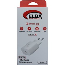 Elba ELB01-25WPD Beyaz 25W Şarj Adaptörü Type Usb-C Pd3.0-Qc4.0(Akım Korumalı)