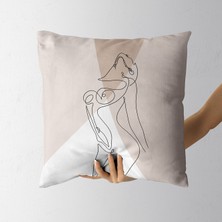 Jwk Home Nü 5 Kadın Çizgisel Özel Tasarım Çift Taraflı Kırlent Kılıfı (45X45)