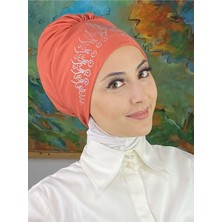 Butik Ambar Prenses Model Gümüş Taşlı Turuncu Bone