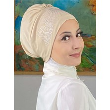 Butik Ambar Ihtişamlı Model Gümüş Taşlı Krem Bone