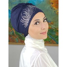 Butik Ambar Ihtişamlı Model Gümüş Taşlı Lacivert Bone