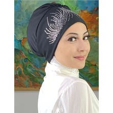 Butik Ambar Ihtişamlı Model Gümüş Taşlı Siyah Bone