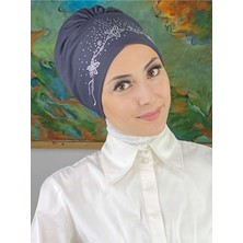 Butik Ambar Çiçek Model Gümüş Antrasit Taşlı Bone