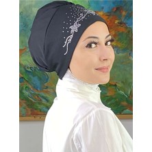 Butik Ambar Çiçek Model Gümüş Siyah Taşlı Bone