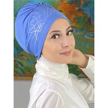 Butik Ambar Taç Model Gümüş Taşlı Mavi Bone