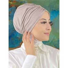 Butik Ambar Sultan Model Taşlı Taş Rengi Büzgülü Bone