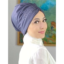 Butik Ambar Sultan Model Taşlı Antrasit Büzgülü Bone