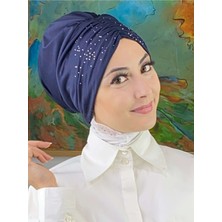 Butik Ambar Sultan Model Taşlı Lacivert Büzgülü Bone