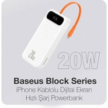 Baseus Iphone Kablolu Dijital Göstergeli 20W 10000MAH Powerbank Iphone 11 12 13 14 Pro Max Şarj Powerbank