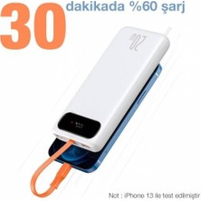 Baseus Iphone Kablolu Dijital Göstergeli 20W 10000MAH Powerbank Iphone 11 12 13 14 Pro Max Şarj Powerbank